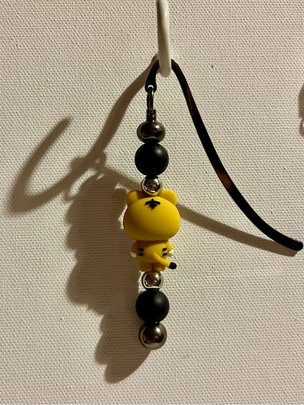Cute Yellow Tiger Charm Bookmark with Black and Silver Accents
